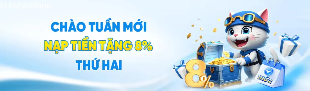 Thứ 2 nạp tặng 8% tổng nạp trên trang Fly88l app